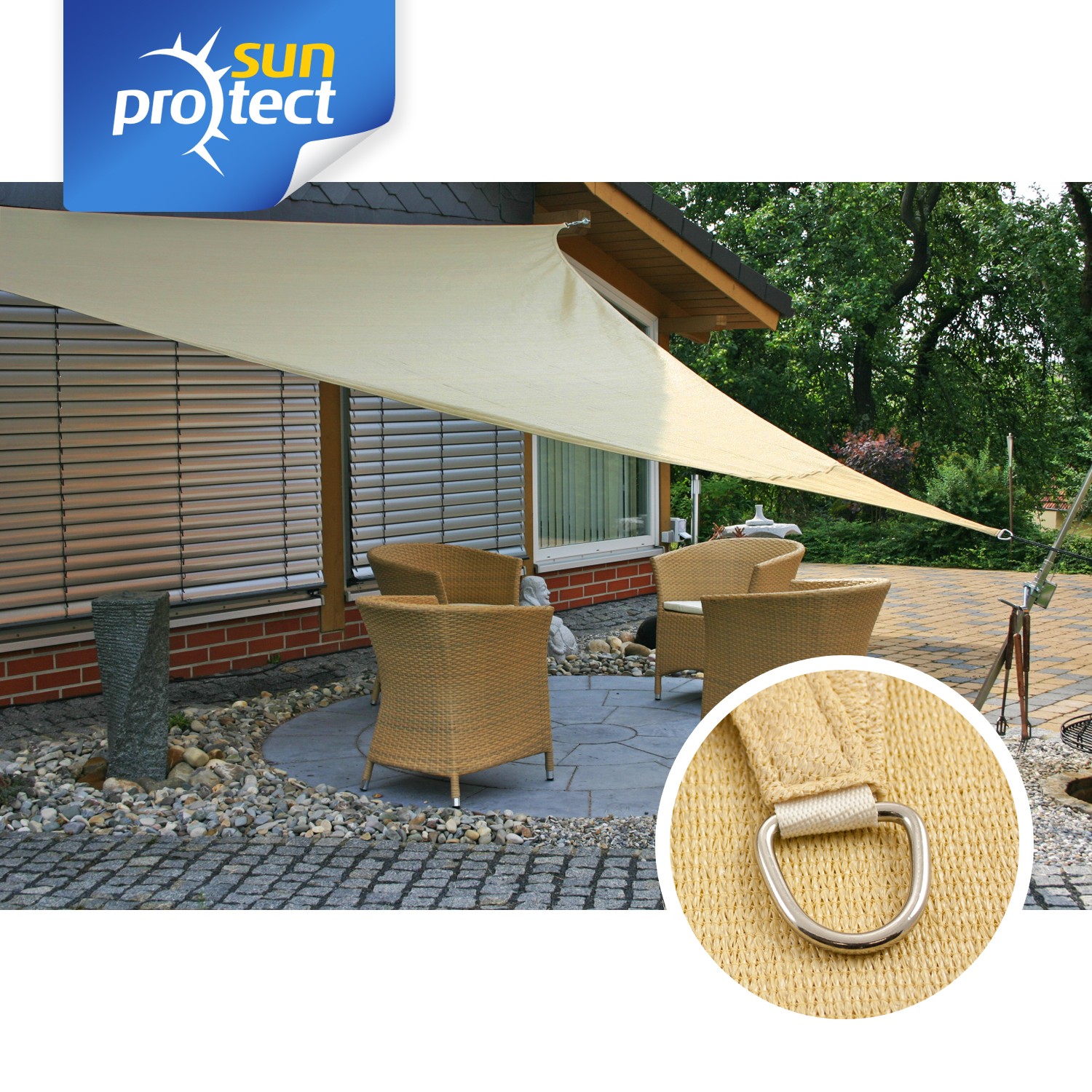 sunprotect Sonnensegel professional, 3,6 x 3,6 x 3,6 m, Dreieck, beige