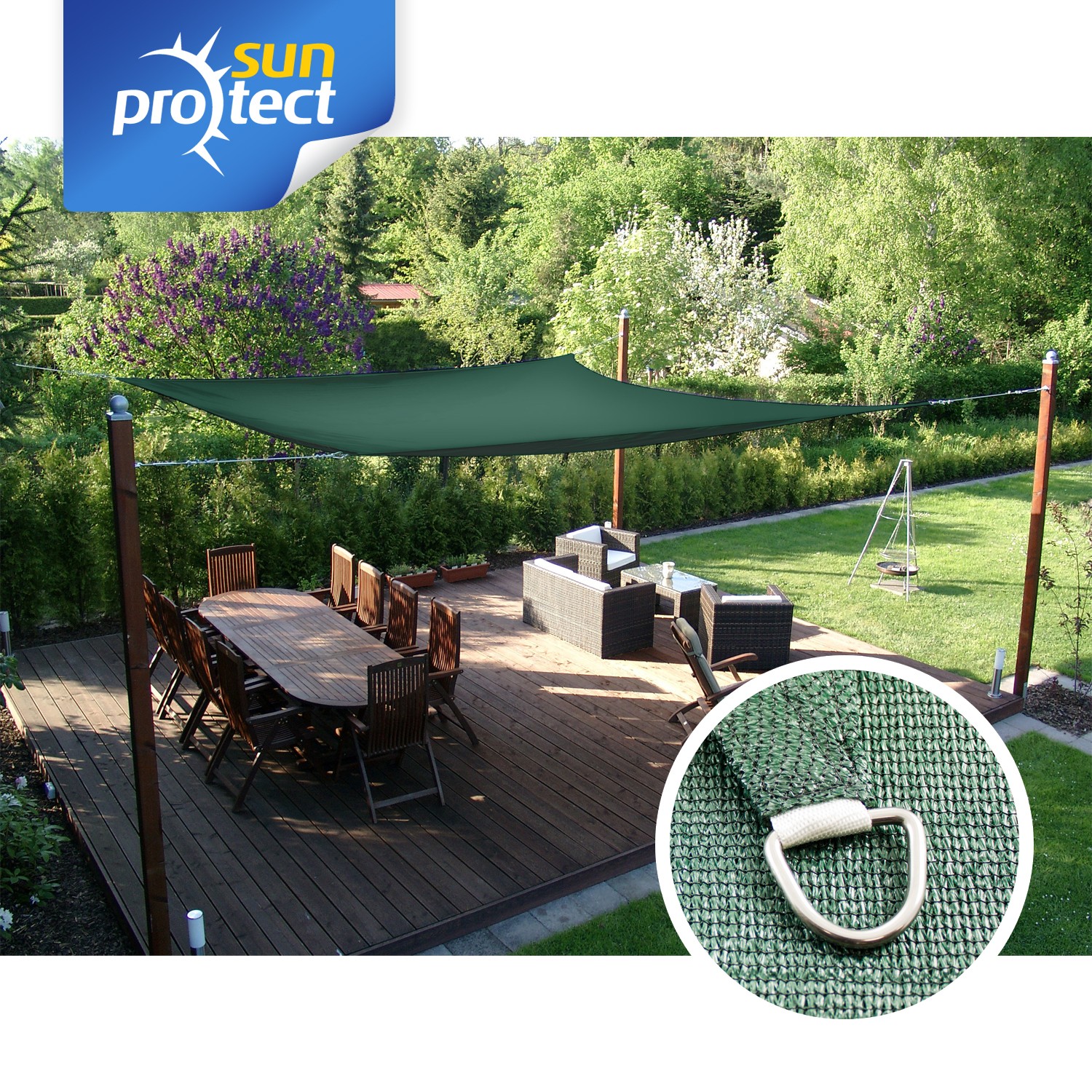 Sonnensegel 270x140cm Grün | UV-Schutz 80 | Für Terrasse & Wintergarten | Mit Seilsystem