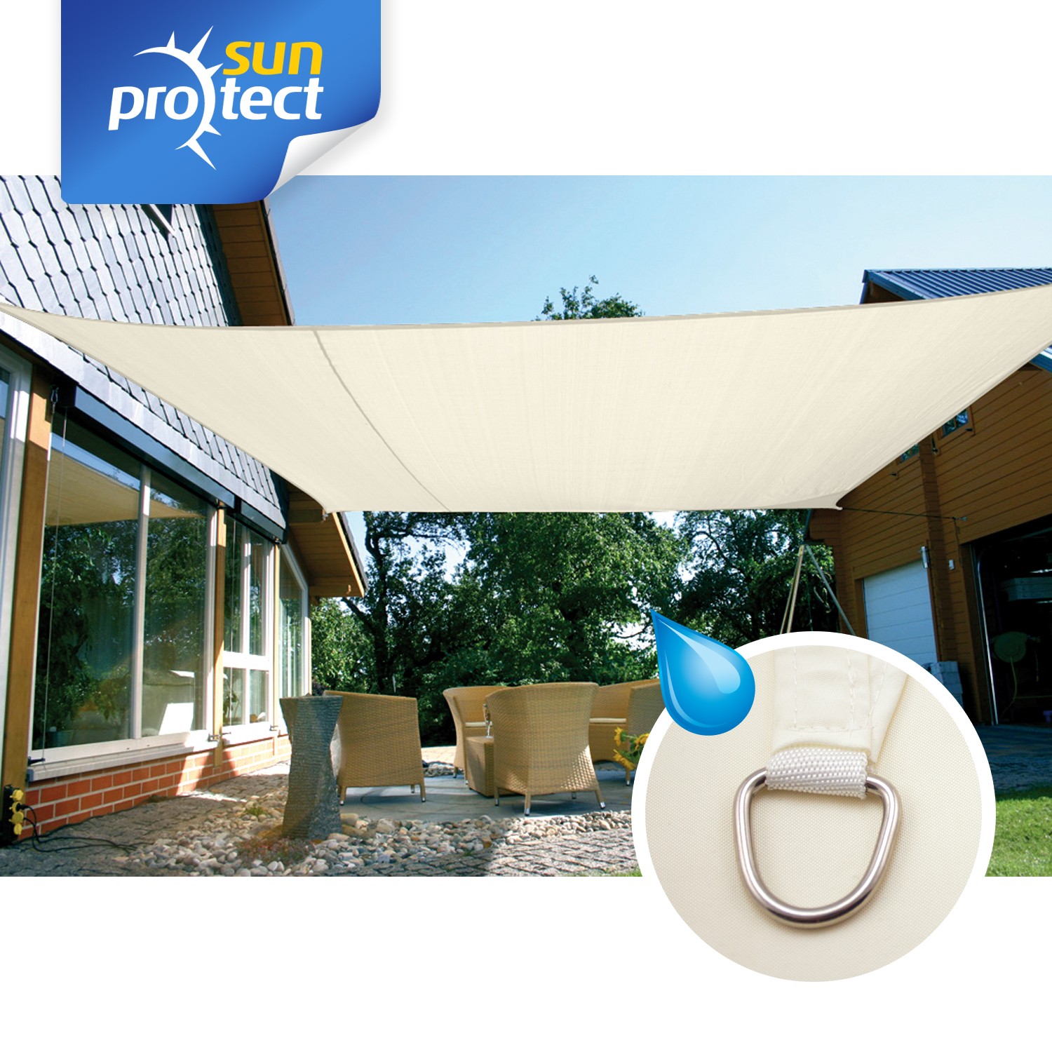 sunprotect Sonnensegel waterproof, 6 x 4 m, Rechteck, creme (1 Stück)